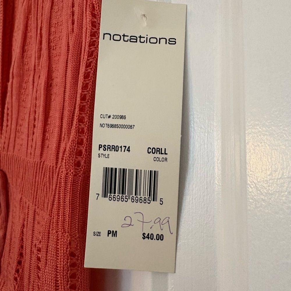 NEW Notations Petite Coral Knit Tie Front Openwork Short Sleeve Blouse PM - Picture 6 of 8